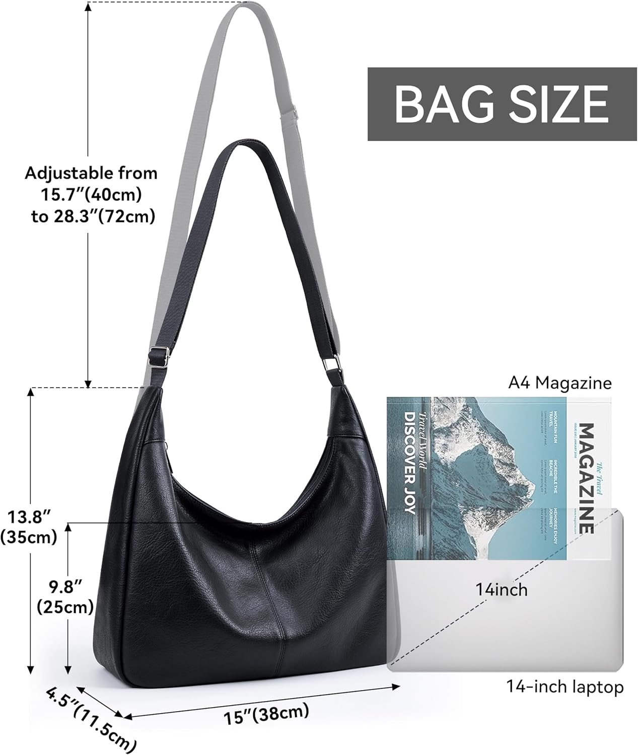 WLLWOO Vegan Leather Slouchy Hobo Bag Women Casual Soft Tote Handbag Vintage Crossbody Adjustable Shoulder Purse Daily Work - Image 7