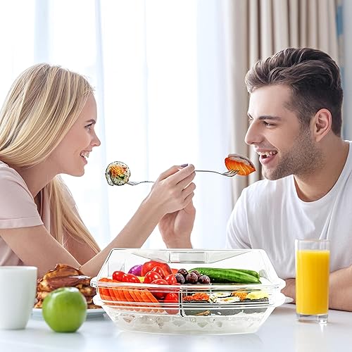 Miniatura 5 de Bandeja dividida de 15 pulgadas, bandejas y bandejas para servir fiestas con tapa, contenedor de caja de aperitivos, bandeja de frutas, bandeja de