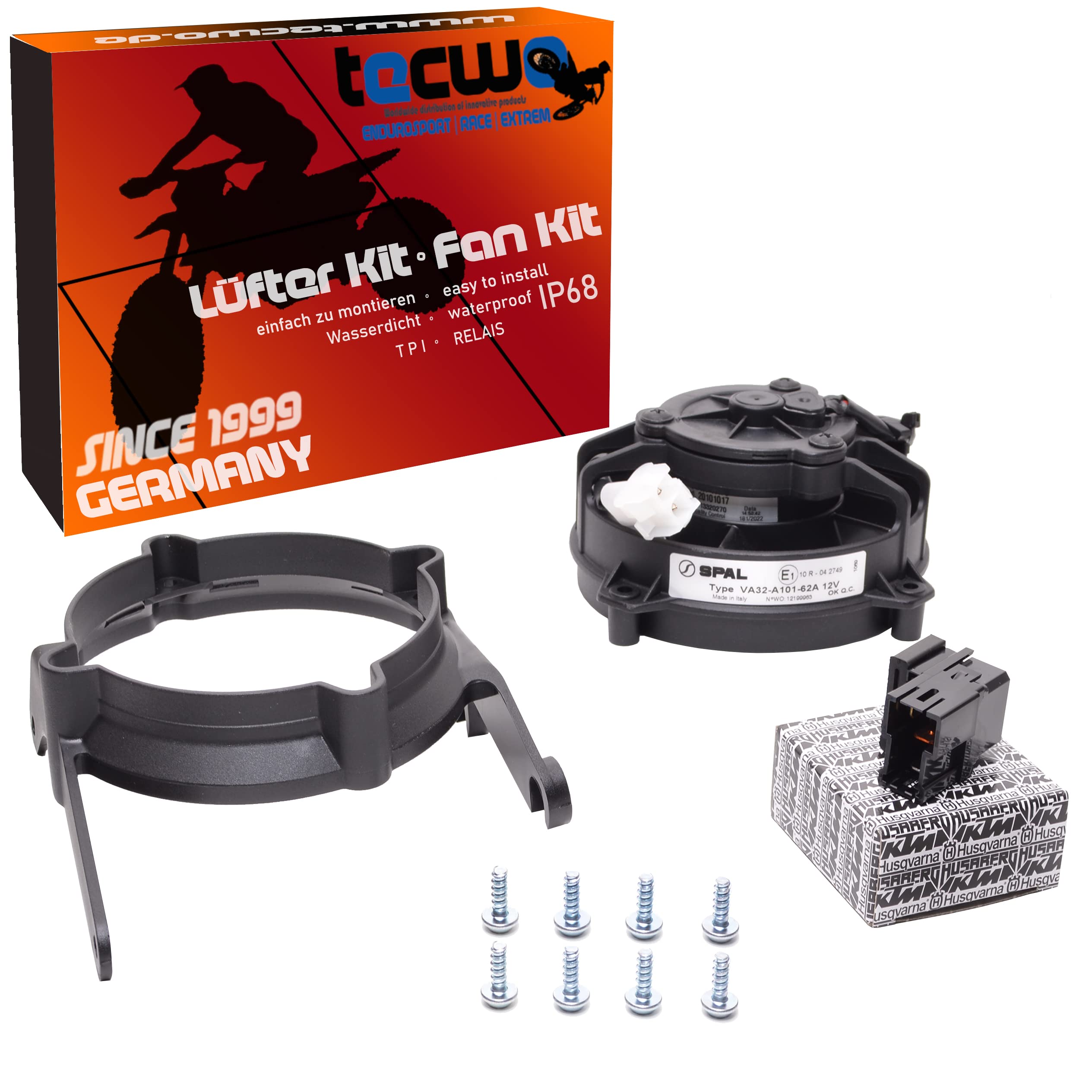 Ventilator Kit 2 TAKT Lüfter SPAL Set 2Takter mit Temperatursensor und Halter für Enduro Kompatibel/Ersatz für KTM, HUSQVARNA und GASGAS ab Baujahr 2017