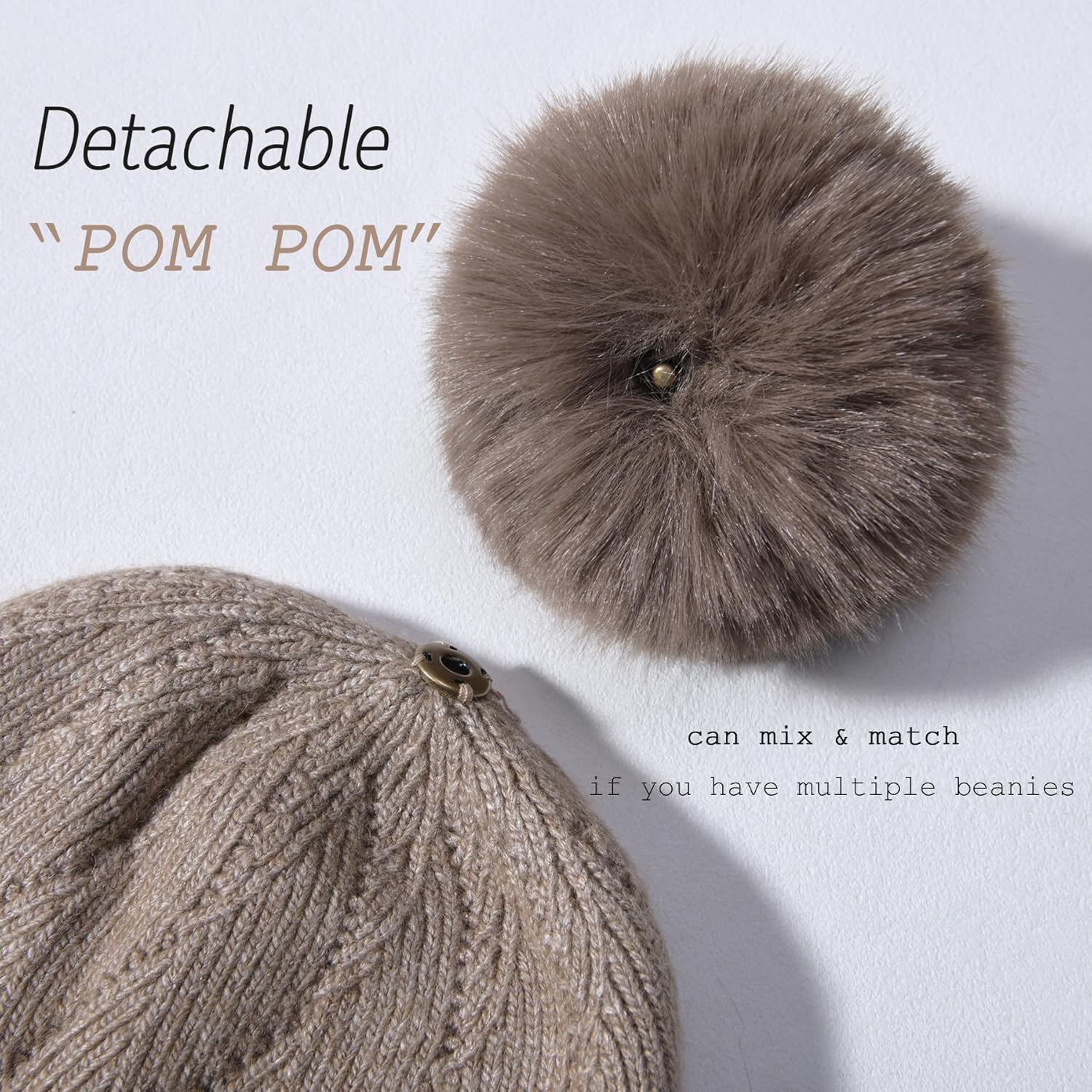 Knit Hat Scarf Set with Detachable Pom Pom, Wool Blend Winter Beanie & Long Scarf, Cold Weather Accessories for Women - Image 2