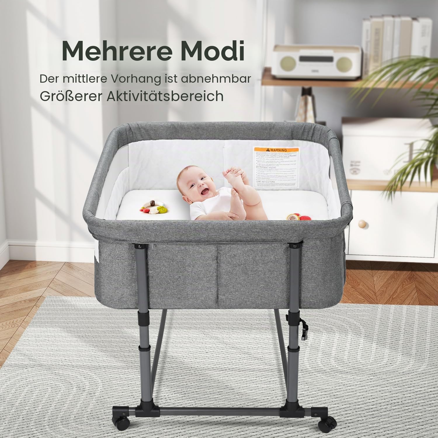 MTWML Zwillingswiege für 2 Babys – tragbare Doppelwiege mit Tragebeutel, austauschbaren Matratzenbezügen, Verstellbarer Höhe & Sicherheitsgurten. Zwillinge 0–6 Monate Grau (Deep Grey)