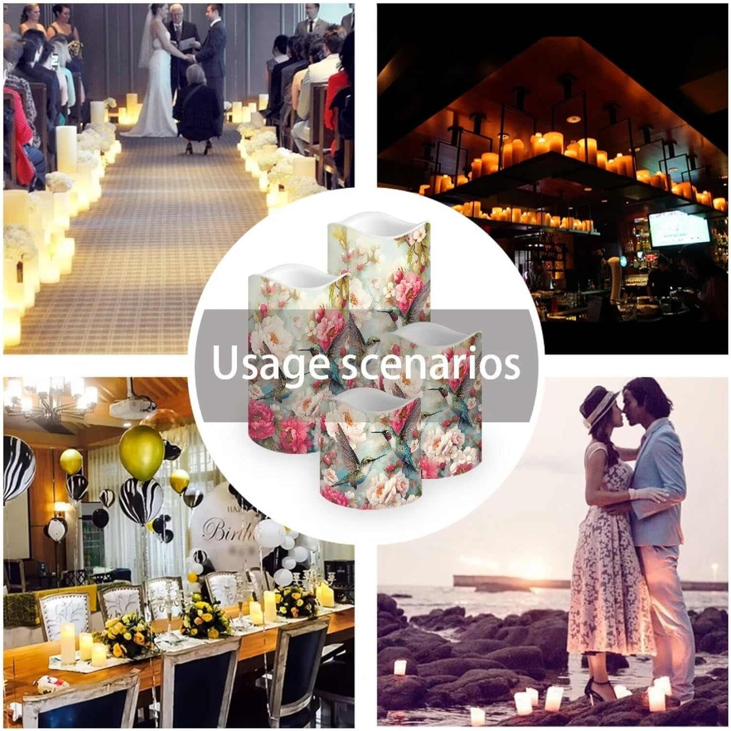 Cozeyat Blossom Vine LED Candles 4 Pack Battery Powered Flameless with Remote Control Timer Color Changing Waterproof for Table Beach Garden Home Decor