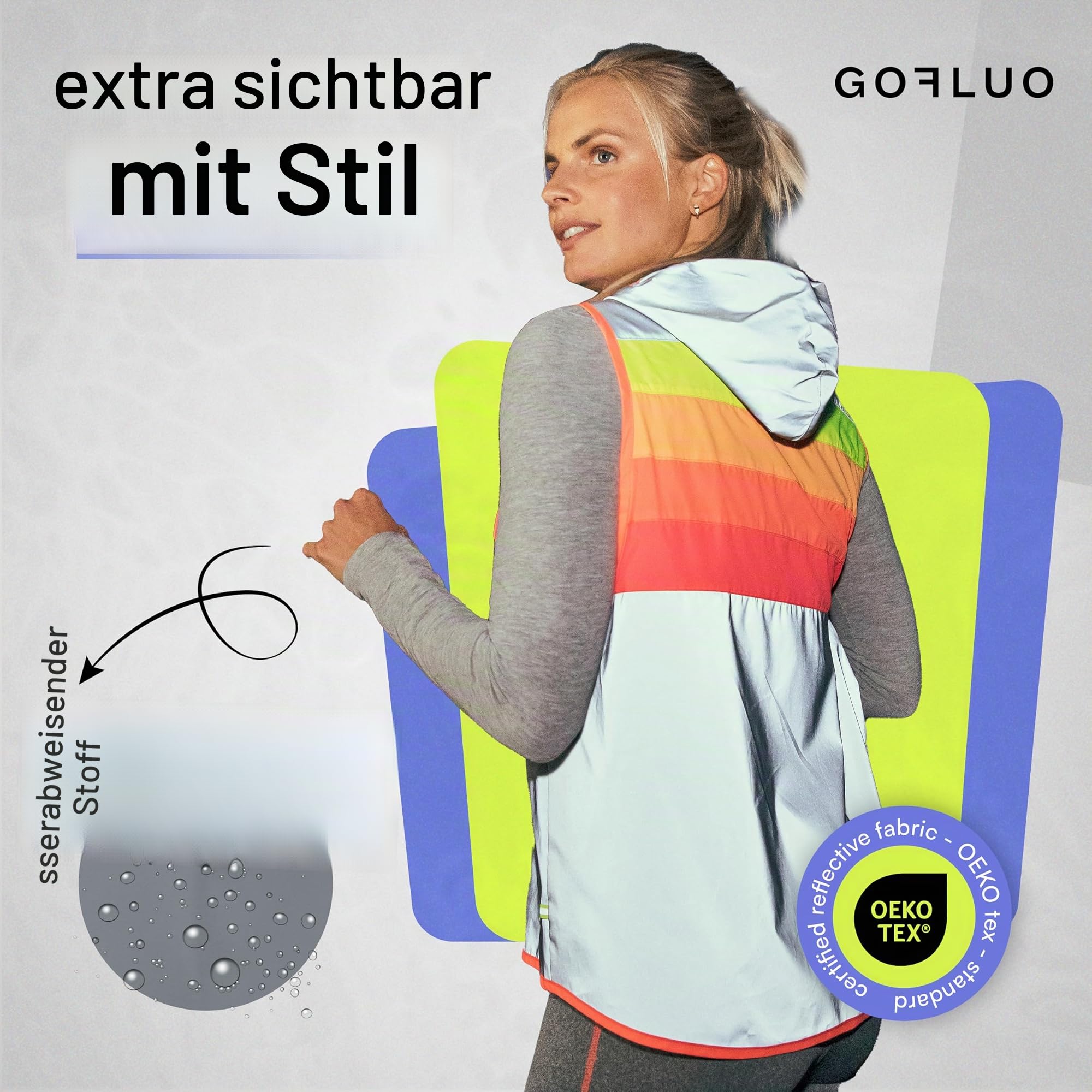 GOFLUO - Darkflow Reflektorweste - Warnweste - Reflektierende Weste - Sichtbar im Dunkeln für Wanderer, Joggen, Fahrrad - Grey Reflective -