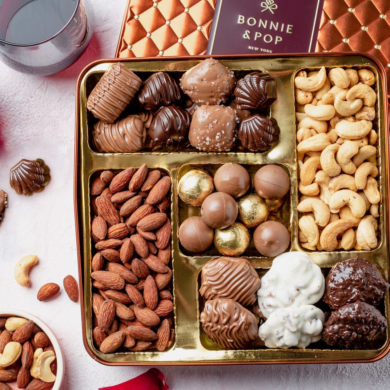 Valentines Gift Basket – Chocolate Gourmet Food Gifts Prime - Chocolate Nut Gift Box, Assortment Tray - Birthday, Sympathy, Men, Woman & Families - Bonnie & Pop : Grocery & Gourmet Food