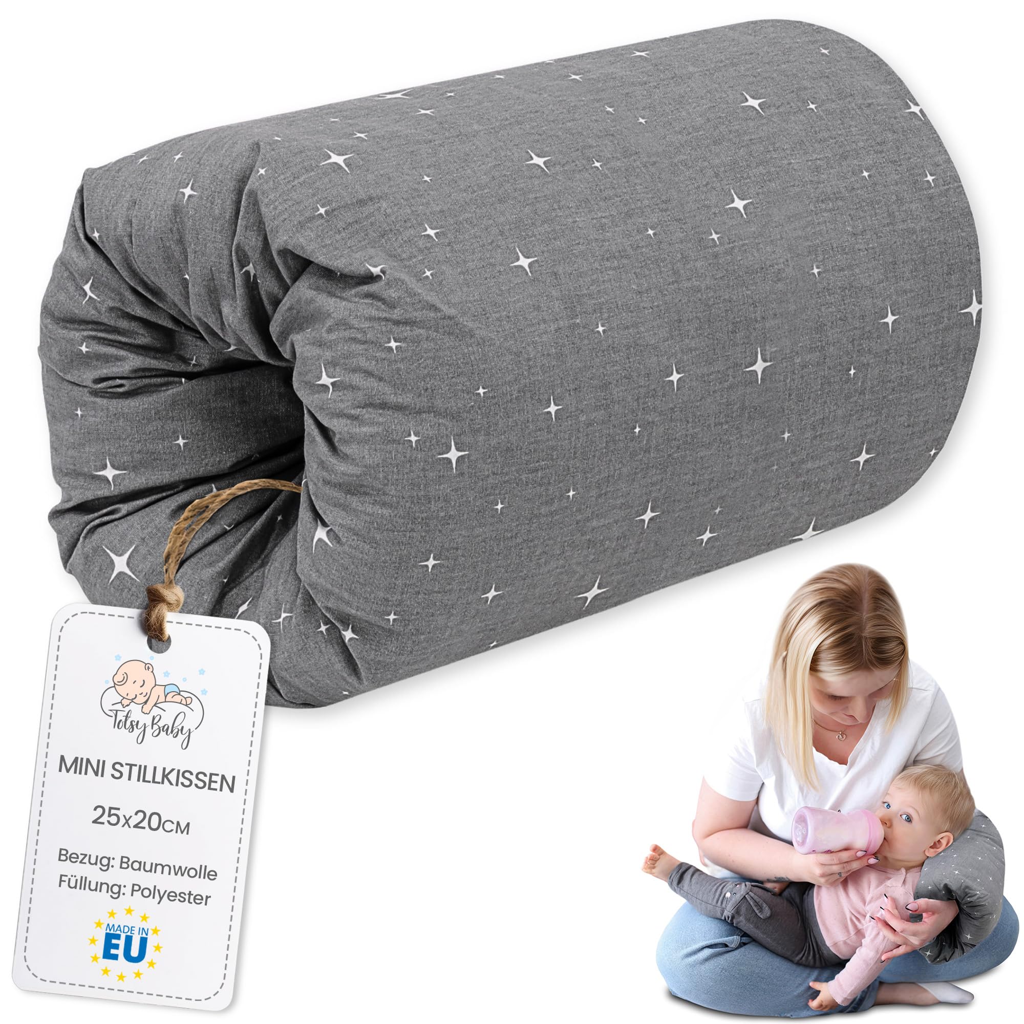 Stillkissen klein Breastfeeding und Nursing Pillow für unterwegs 20 cm - Stillmuff Armkissen und Lagerungskissen Baby Arm Still Kissen aus weicher Baumwolle Oeko-Tex Galaxie