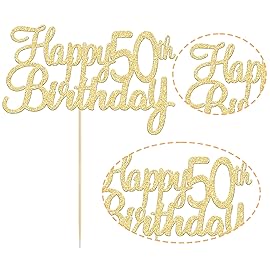 Gyufise 1 Pack Gold Happy 50th Birthday Cake Topper Glitter Happy 50 Cupcake Topper Cheers to 50 Fabulous Cake Decoration for 50th Birthday Party Decoration Supplies