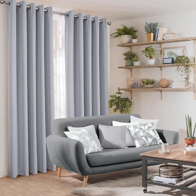 always4u 100% Blackout Curtains for Bedroom Thermal Linen Look Window Drapes For Home Decoration Eyelet Light Grey Curtain Without Linings for Living room Pair of W46*L54