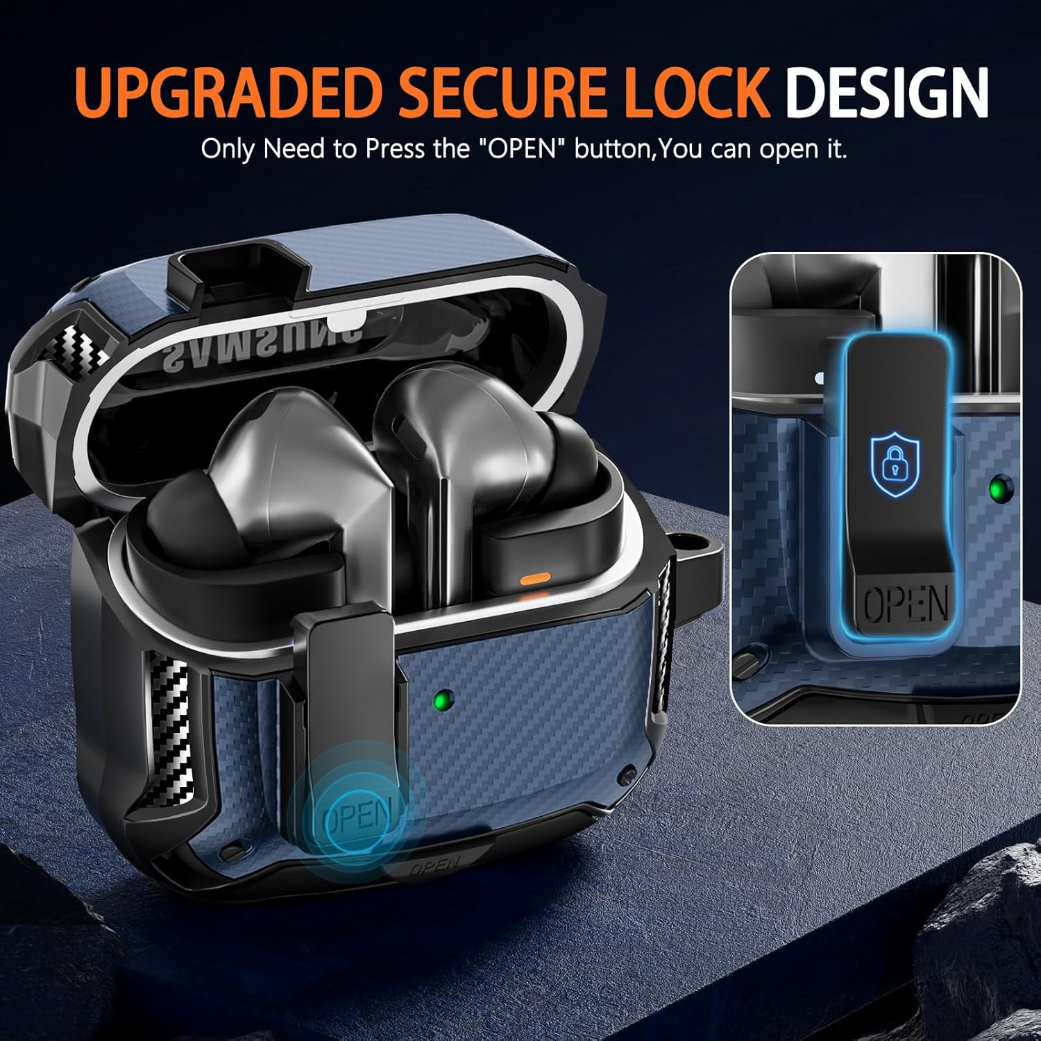 with Phone Stand for Samsung Galaxy Buds3 FE (2025) / Buds3 Pro (2024) / Buds 3 Case (2024),with Secure Lock Clip & Cleaning kit Full Body Shockproof Carbon Fiber Protection Design - Image 4