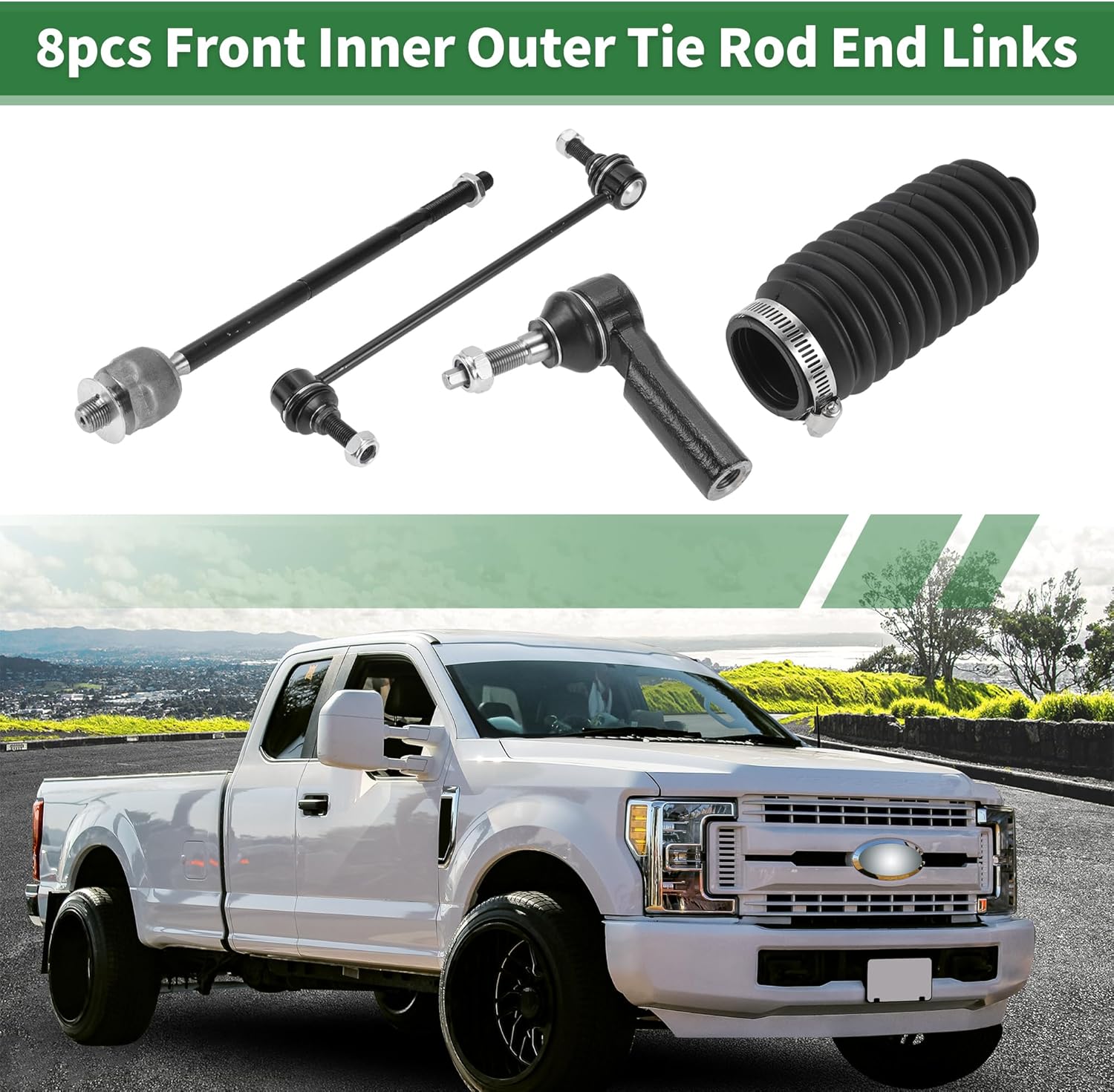 X AUTOHAUX 8pcs Front Suspension Kit Inner Outer Tie Rod End Front Sway Bar Link with Boot for Ford for Mustang 2005-2010 No.K80899/EV80804/ES80805