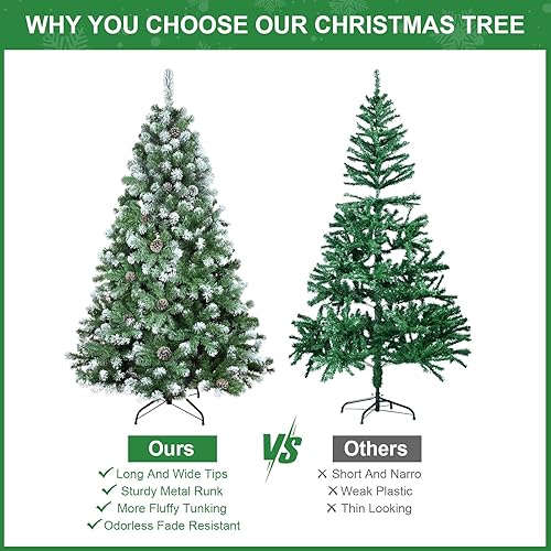 Miniatura 6 de Árbol de Navidad artificial flocado de 6 pies, pino nevado sin luz para el hogar, oficina, vacaciones, decoración interior y exterior, abeto