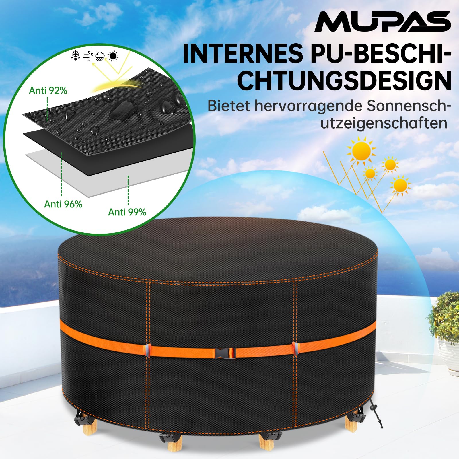 Funda Muebles Exterior Impermeable 420D,para ratán redondos 250x90cm