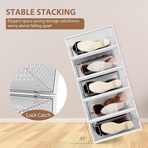 Miniatura 6 de Paquete de 8 cajas transparentes apilables para botas, cajas de almacenamiento para botas altas, caja de zapatos de plástico con tapas, contenedor