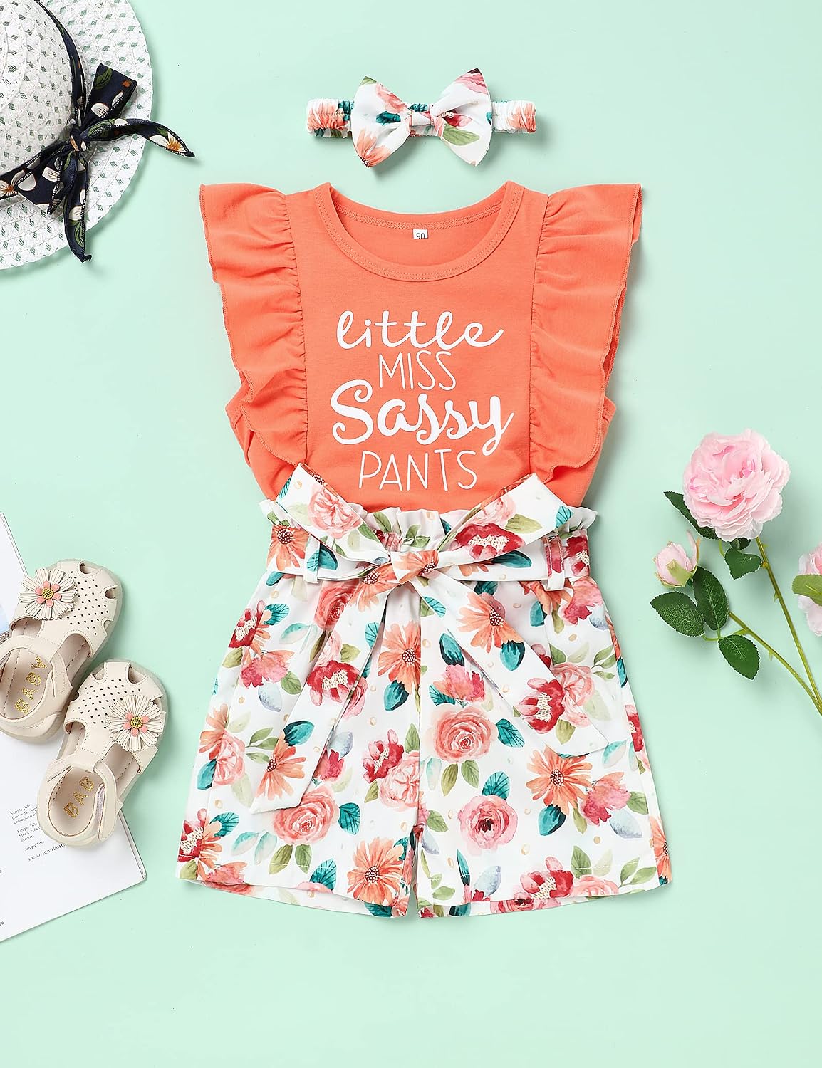 Hipea Toddler Girl Outfits Floral Tops Sleeveless Tank Tops Shorts Headband Summer Clothes Set image 2