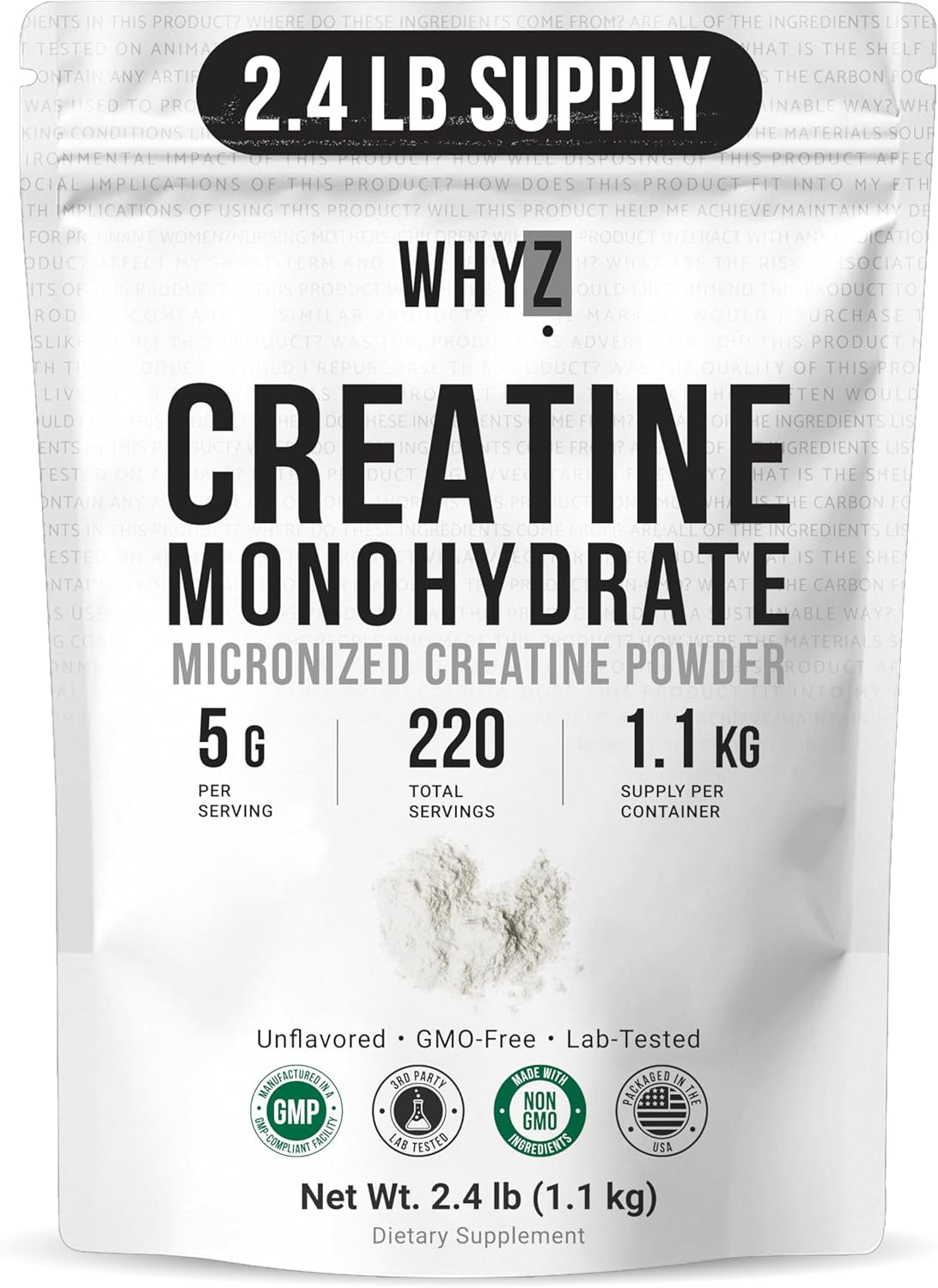 Pure Creatine Monohydrate Powder 2.4 lb Micronized Unflavored Creatine for Women and Men, Fine Texture Bulk Creatine Powder for Smooth Mixing & Easy Dissolve Pre Workout, Vegan Friendly, 1100g