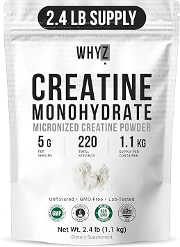 Pure Creatine Monohydrate Powder 2.4 lb Micronized Unflavored Creatine for Women and Men, Fine Texture Bulk Creatine Powder for Smooth Mixing & Easy Dissolve Pre Workout, Vegan Friendly, 1100g