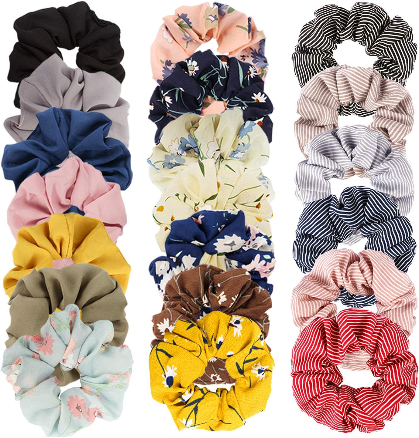 Velscrun 20 Pcs Floral Plaid Solid Color Scrunchies, Scrunchies for Girls Women with Chiffon, Hair Scrunchies for Women's Hair Elastics Bands Ponytail Holder Bulk, Hair Accessories Hair Ties Gifts