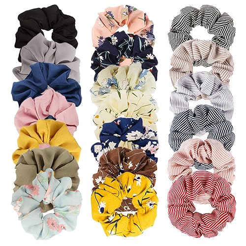 Velscrun 20 piezas de coleteros florales a cuadros de color sólido, coleteros para niñas y mujeres con gasa, bandas elásticas para el cabello para