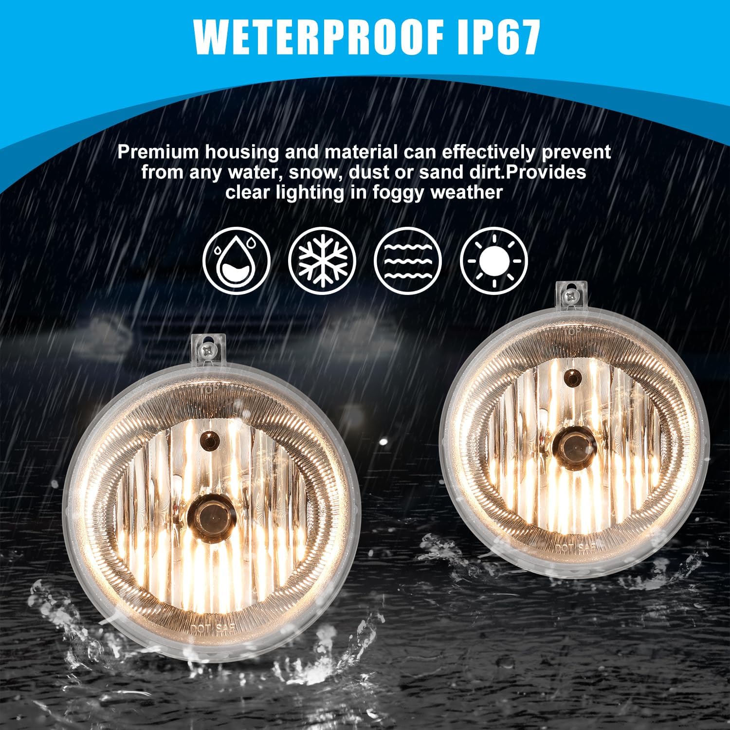 CPW OEM Fog Lights Fit For 2007-2009 Chrysler 300/Chrysler Aspen/Dodge Durango, 2005-2009 Dodge Dakota, Fog Lamps For 2006-2010 Jeep Commander/Jeep Grand Cherokee (Black/Clear)