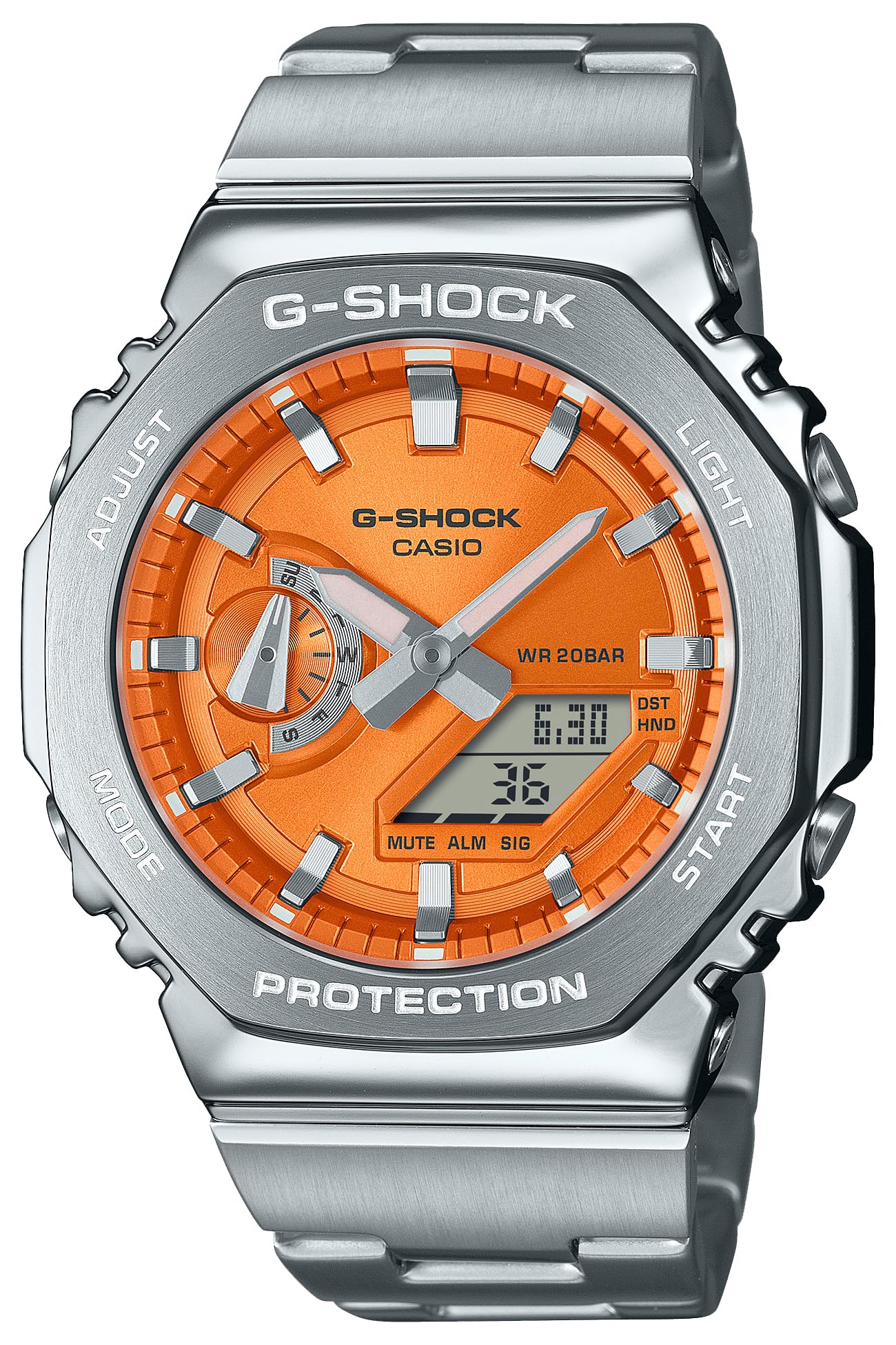 G-SHOCK GM-2110D-4AJF カシオ 腕時計 国内正規品 メンズ シルバー/オレンジ | ICONIC STYLES,メタルベゼル,メタルバンド