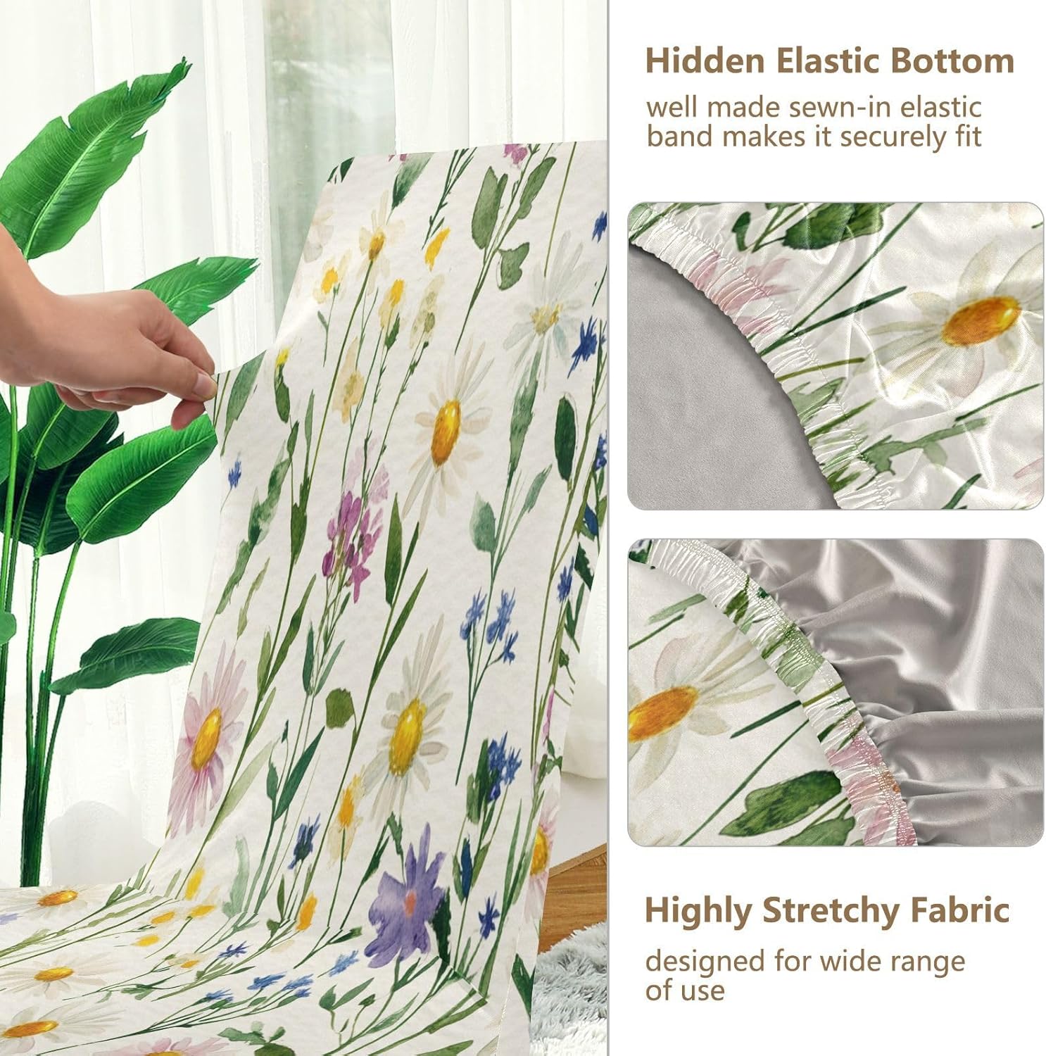 ALAZA Chair Covers for Dining Room, Watercolor Daisies Floral Beautiful Wildflowers Stretch Chair Cover Sets Chair Protector Removable Washable for Ktichen Restaurant Hotel