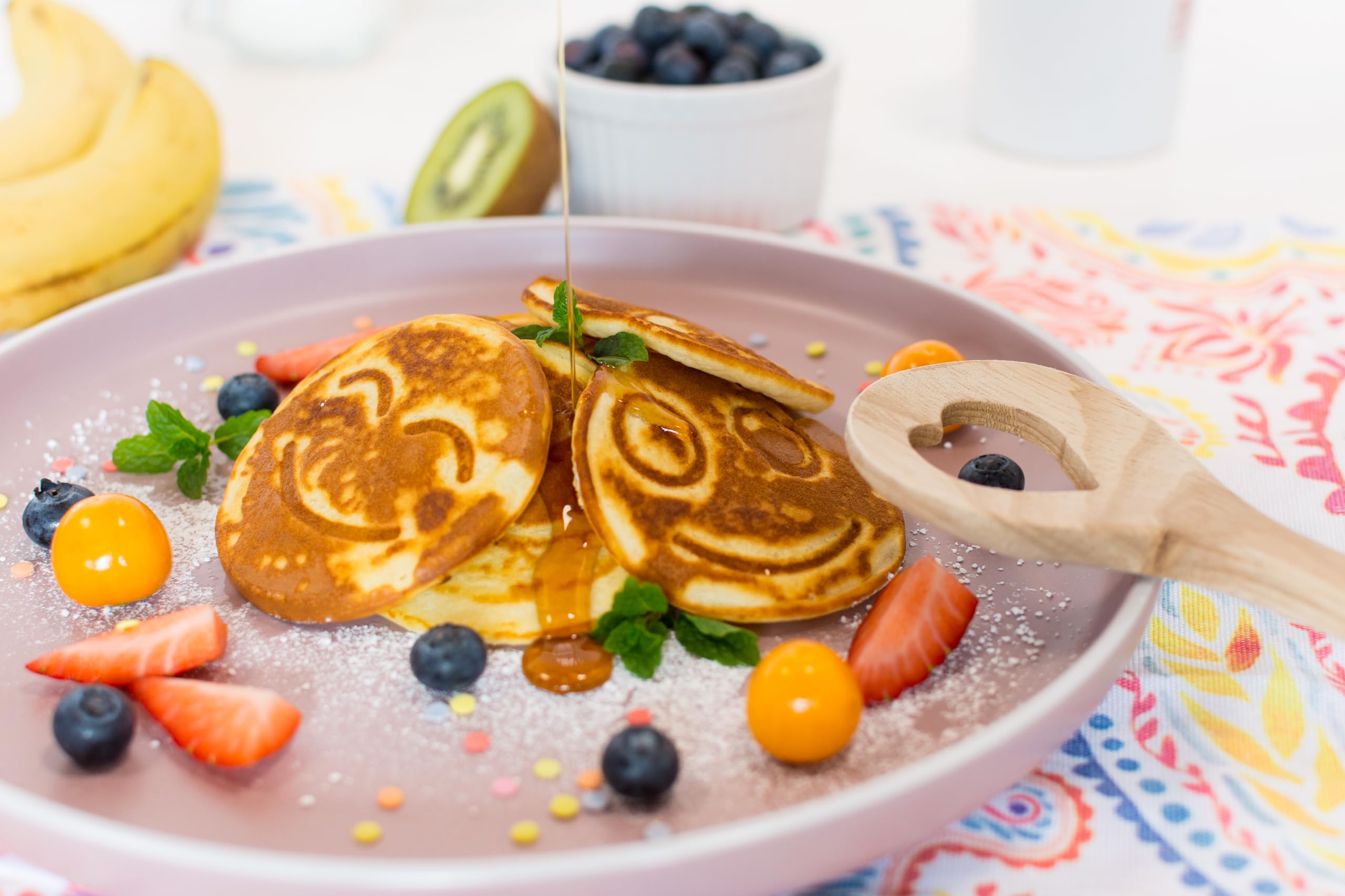 endusor Pancake Spiegeleipfanne mit Smiley | Ø 26 cm | mit [PowerShield] Beschichtung | Induktion | Elektrisches Keramikgas | 7 Mini-Eierformen für Pancakes Spiegeleier Poffertjes