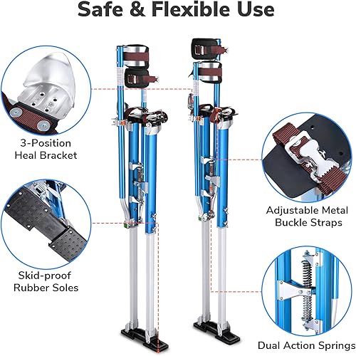 Miniatura 7 de Yescom Zancos profesionales para paneles de yeso de 50 a 64 pulgadas, herramienta de aluminio ajustable con almohadillas cómodas para patas para