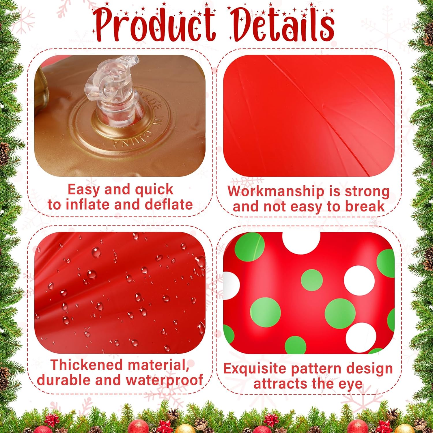 Jetec 18 Pcs 16 Inch Giant Inflatable Christmas Ball PVC Hanging Decorated Christmas Inflatables Indoor Outdoor Xmas Ornaments for Tree Yard Lawn Porch Holiday Festive Decorations (Polka Style)