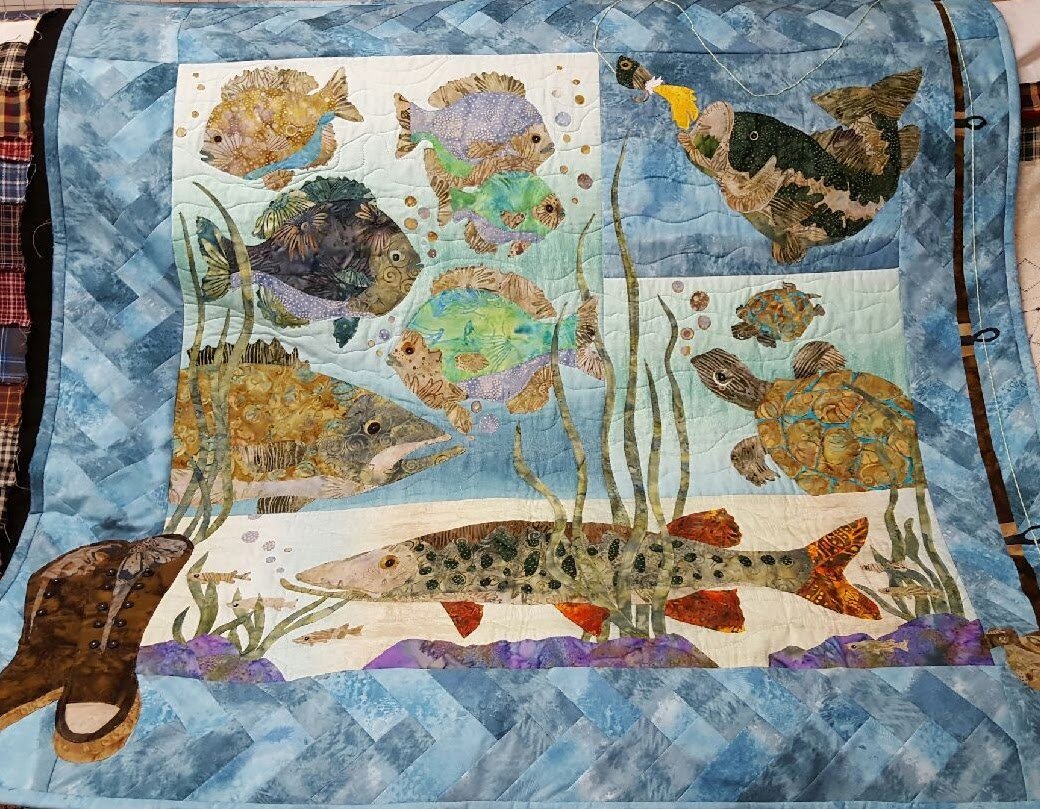 Quilted Fish Wall Hanging, Fishing Wall Hanging, Fisherman