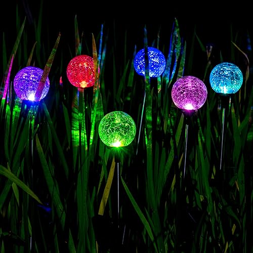 Miniatura 7 de SOLPEX Paquete de 6 luces solares de jardín, luces solares decorativas para exteriores, luces solares de globo impermeables para patio y Navidad,