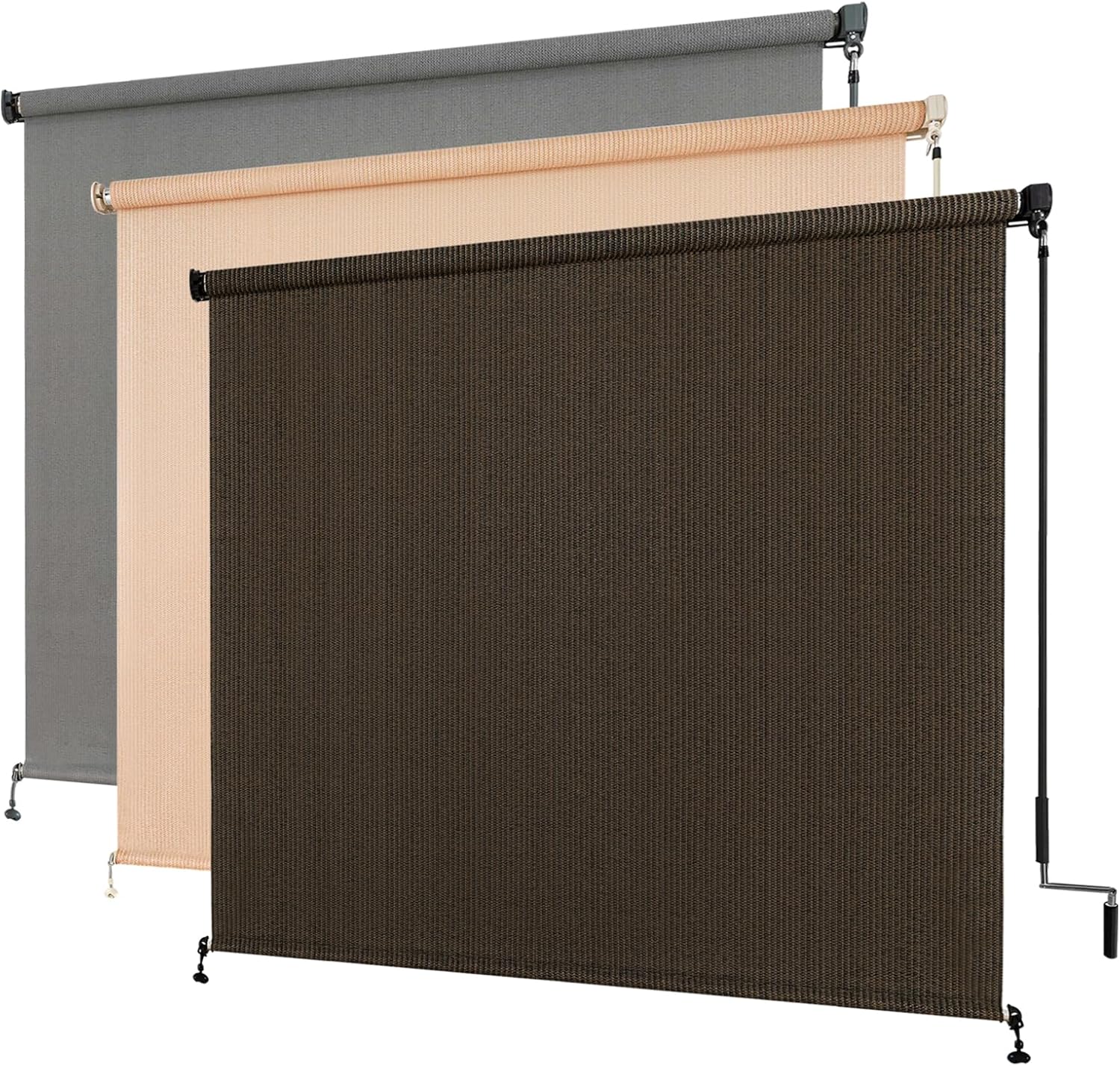 Outdoor Roller Shade, Exterior Cordless Patio Roll Up Blinds with Splicing Design, Cordless Shade Cloth Roll Blinds for Porch Gazebo Pergola Balcony Backyard (8' W x 8' H, Mocha)