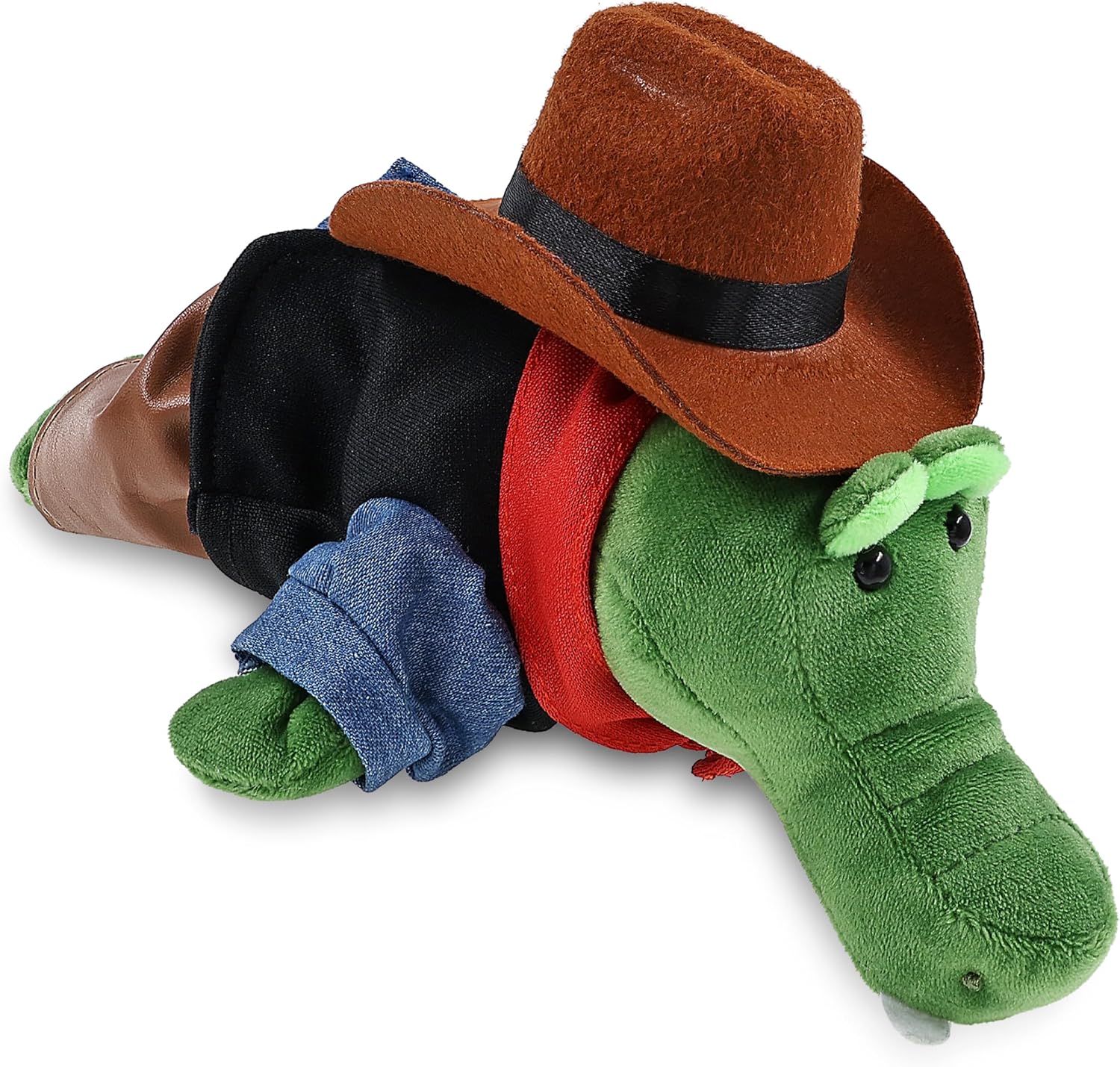 DolliBu Alligator Stuffed Animal Cowboy Plush with Name Personalization - Western-Themed Alligator Plush with Cute Cowboy Costume Denim Shirt Vest, Bandana, Leather Pants, and Hat - 7.5 Inches