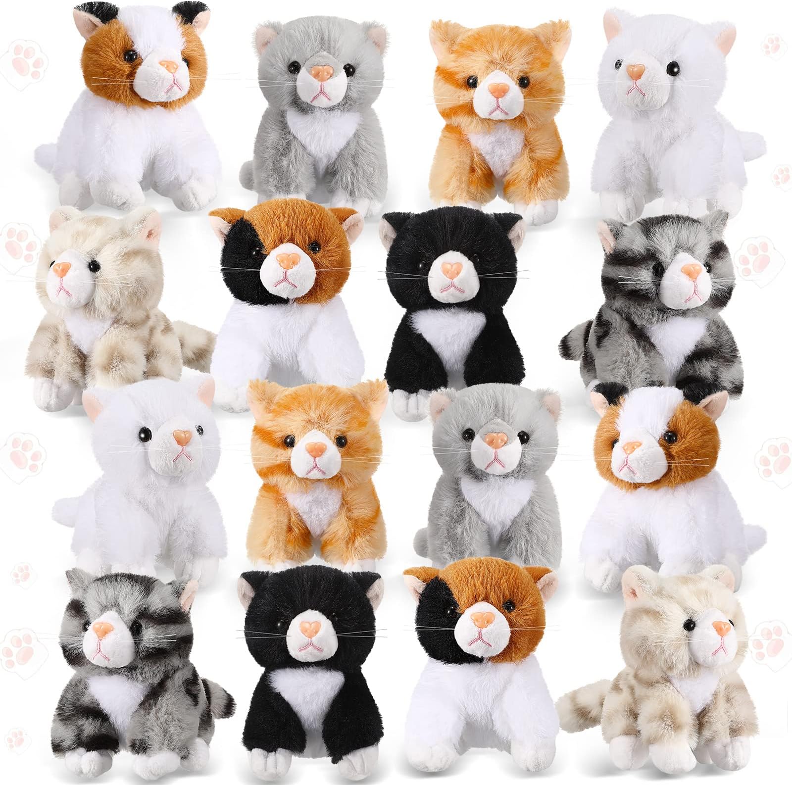 Leitee 16 Pcs Cat Stuffed Animals Bulk Party Favor 5 Inch Kitten Plush Toy Assorted Cute Cat Plush Stuffed Gift Small Fluffy Animal Toy for Birthday Adopt Pet Classroom Party Favor(Cute Style)