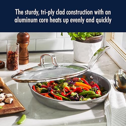 Vista 3 de HENCKELS Clad H3 - Sartén antiadherente de cerámica de inducción de 10 pulgadas con tapa, acero inoxidable, duradera y fácil de limpiar