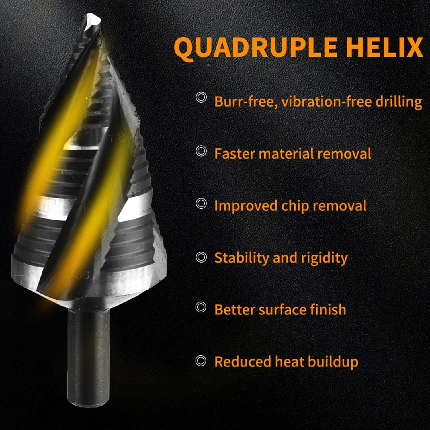 5Pcs Step Drill Bit Set, 5Pcs High Speed Steel Step Bits for Metal Wood, Plastic, with Carring Case