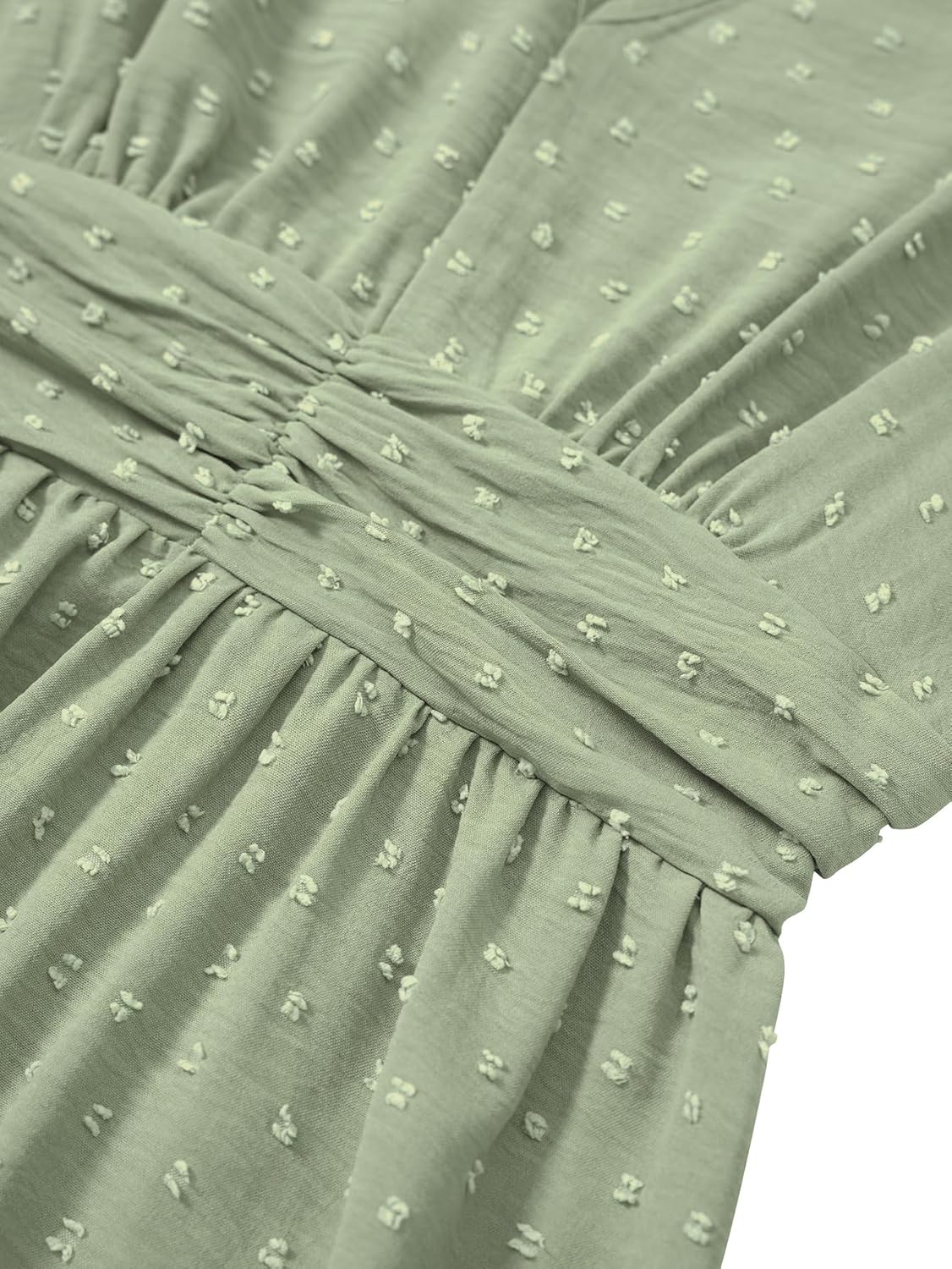 Women Short Sleeve Midi Dress Casual Ruffle V Neck High Waist Ruched A Line Sundress Cute Summer Outfits Clothes - Image 6