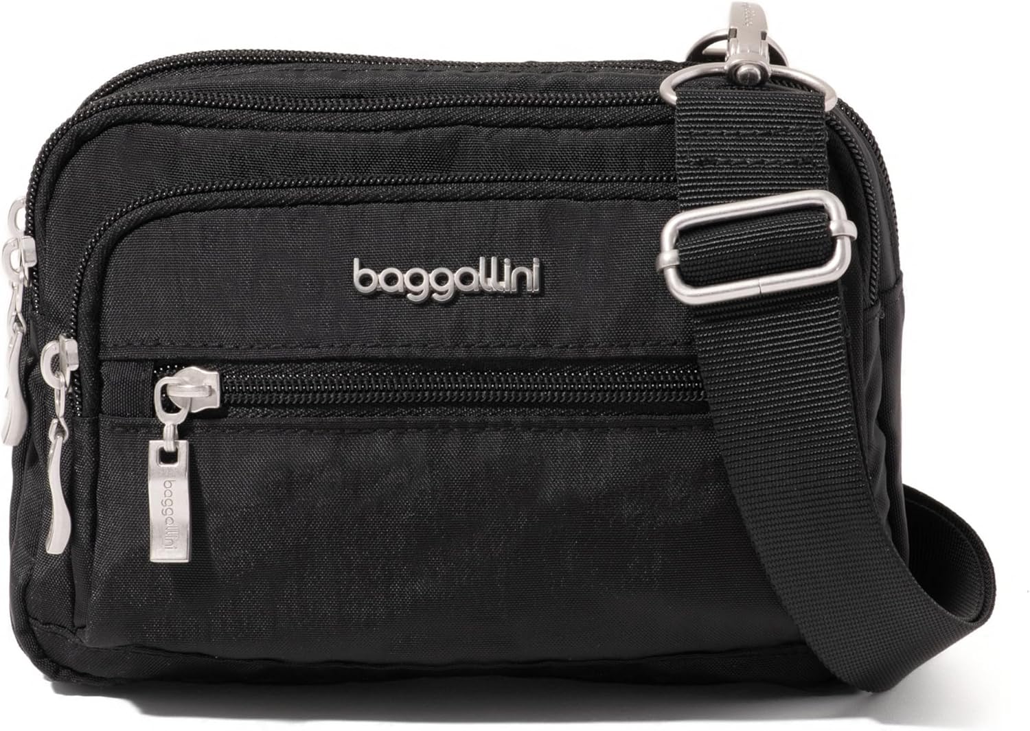 Baggallini Triple Zip Small Crossbody Bag for Women - 8x6 Lightweight Convertible Fanny Pack Belt Bag