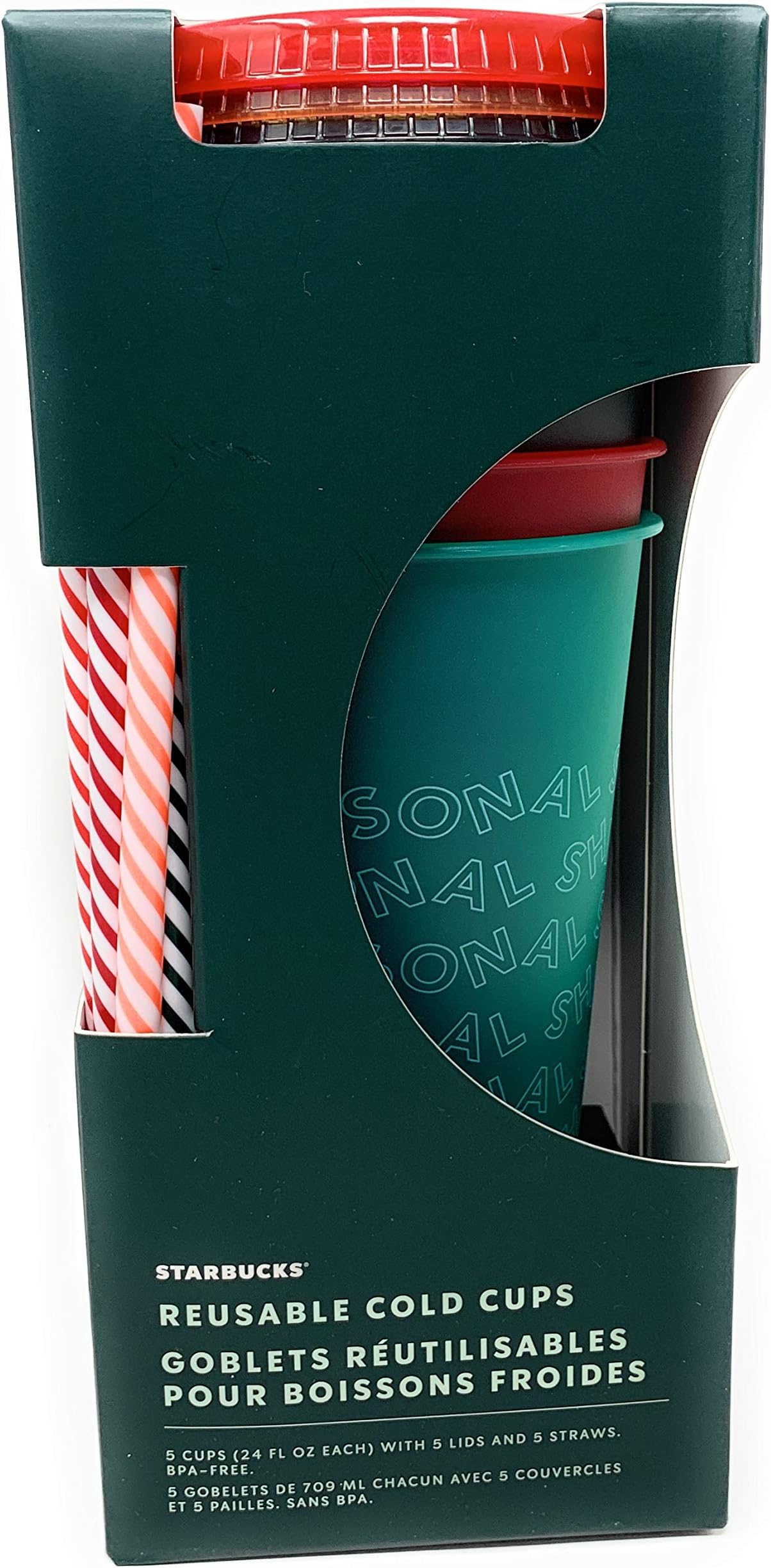 STARBUCKS5 x 700ml Reusable Drinking Cups with Lids and Straws