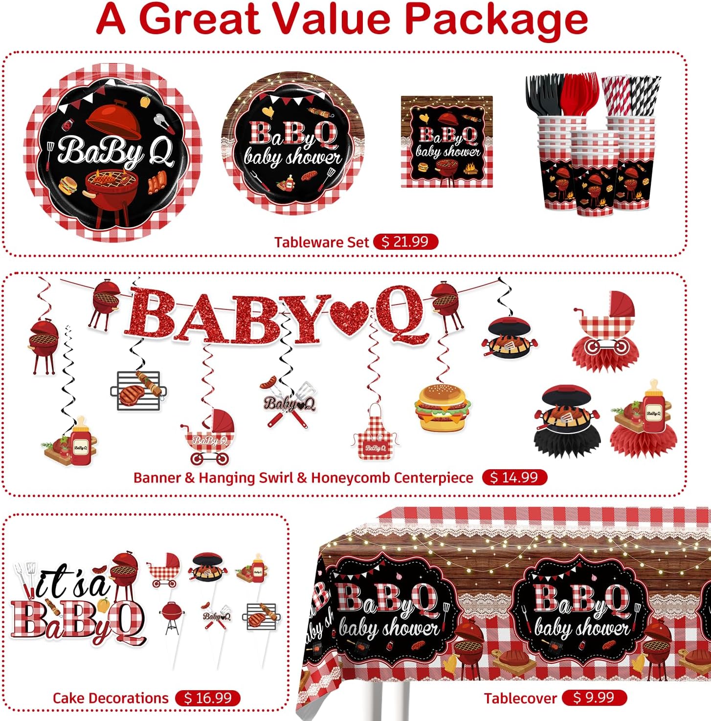 Xynic 213Pcs Baby Q Baby Shower Decorations Tableware Set Severs 25, Baby Shower Decorations Include Banner, Balloons, Tablecloth, Paper Plates, Cups, Cake Topper, Cupcake Toppers