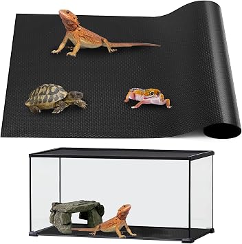 Bearded Dragon Tank Accessories, Reptile Mat, Reptile Terrarium Substrate Liner for Leopard Gecko, Lizard, Snake, Tortoise, Iguana Non-Adhesive Reptile Flooring 18"x36" Black