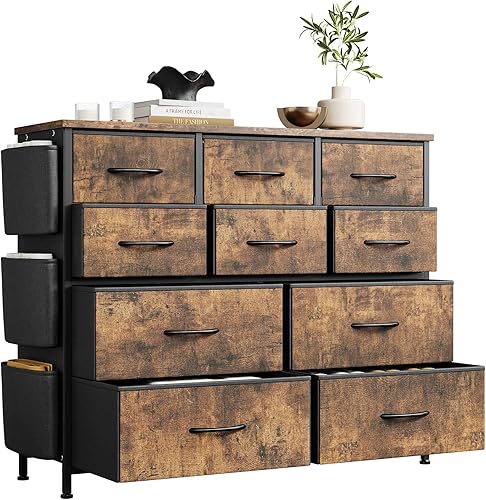 Miniatura 42 de Jojoka Cómoda para dormitorio con 12 cajones, aparadores y cómodas para pasillo, entrada, unidad organizadora de almacenamiento con tela, marco de