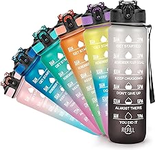 1 Litre Motivational Water Bottle with Time Marker, Leak Proof Sports Bottle with Straw