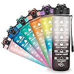 YC Kitchen Motivational Water Bottle with Time Marker - 32oz, Leak-proof BPA Free Sports Water Bottles with Straw & Carrying Strap