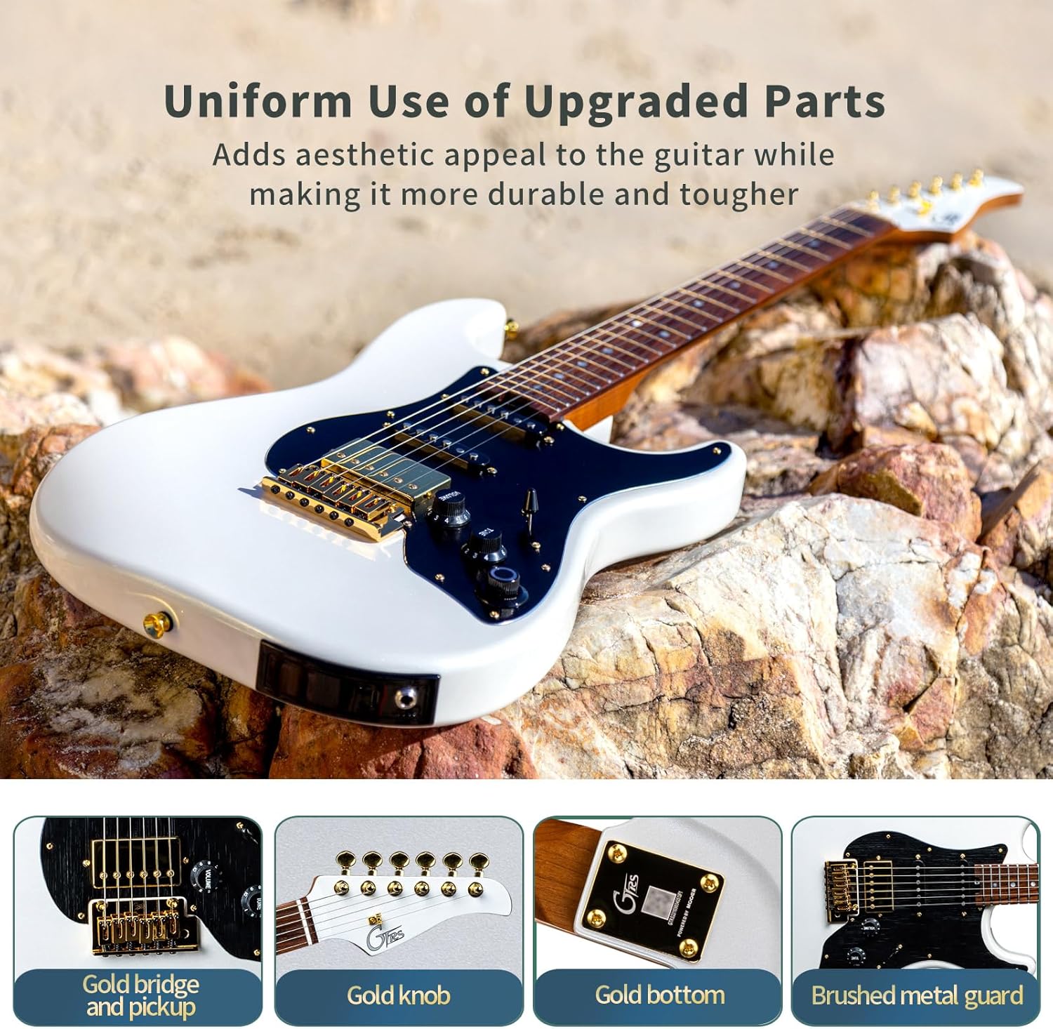 GTRS S900 Smart Electric Guitar Kit With UHF Wireless Transmitter, Practice Guitar Intelligent System With 126 Effects Types, 80s Loop, 40 Drummer, 10H Bettaty Life, 6 Strings, Right Hand(S900 White)
