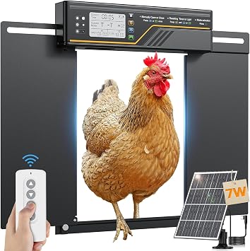 Large Automatic Chicken Coop Door Solar Powered, 4Modes Aluminum Horizontally Dual-Door Design with Timer & Light Sensor, Auto Chicken Door with Remote Control, Excellent Anti-Pinch & Easy to Program