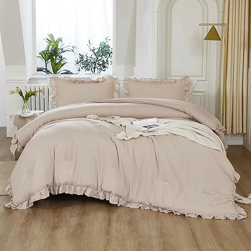 Miniatura 49 de Litanika Juego de edredón Queen de 3 piezas, color rosa rubor, para niñas y mujeres, con volantes, lindos edredones y juegos de ropa de cama, 02