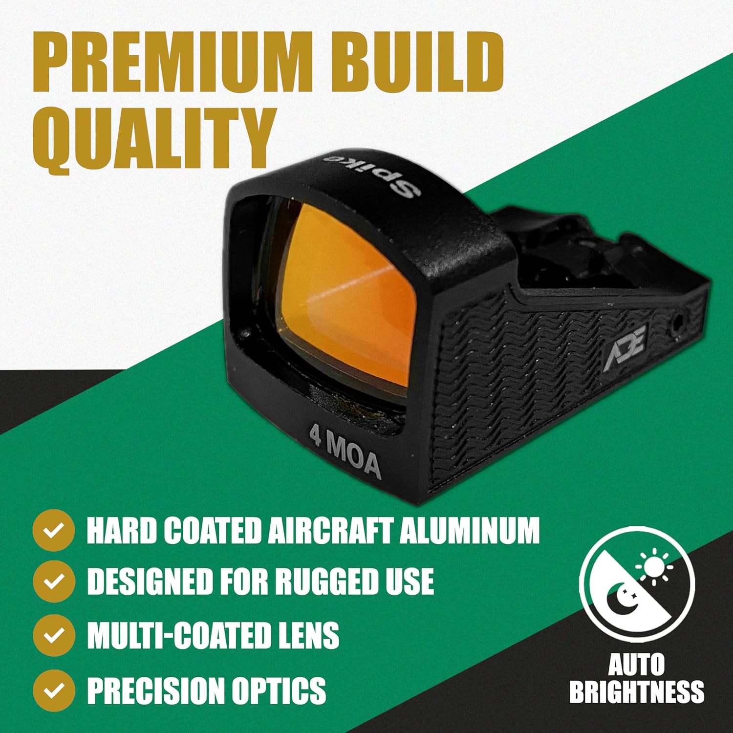 Ade Advanced Optics RD3-018-SC Spike Green Dot Sight for Springfield Hellcat OSP/PRO, Mossberg MC2SC, Ruger Max-9, Kimber R7 Mako, Canik TP9 Elite SC – Reflex Sight with RMS Footprint – NOT Red Dot
