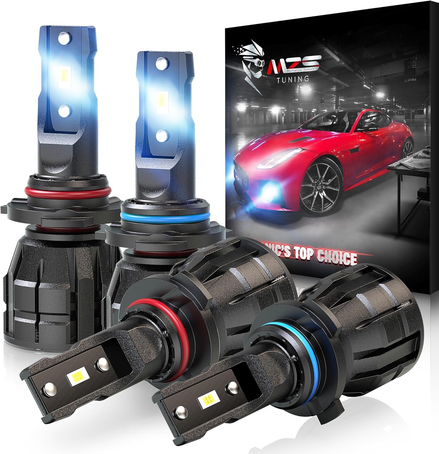 MZS 9005 9006 Bulbs Combo, 500% Brighter w/Fan 6500K White Light Waterproof Fog Lights, Plug & Play-Pack of 4
