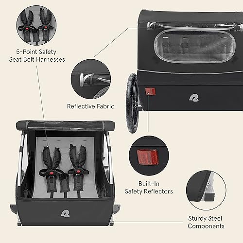 Miniatura 4 de Retrospec Rover - Remolque para bicicleta para niños, individual y doble pasajero, plegable