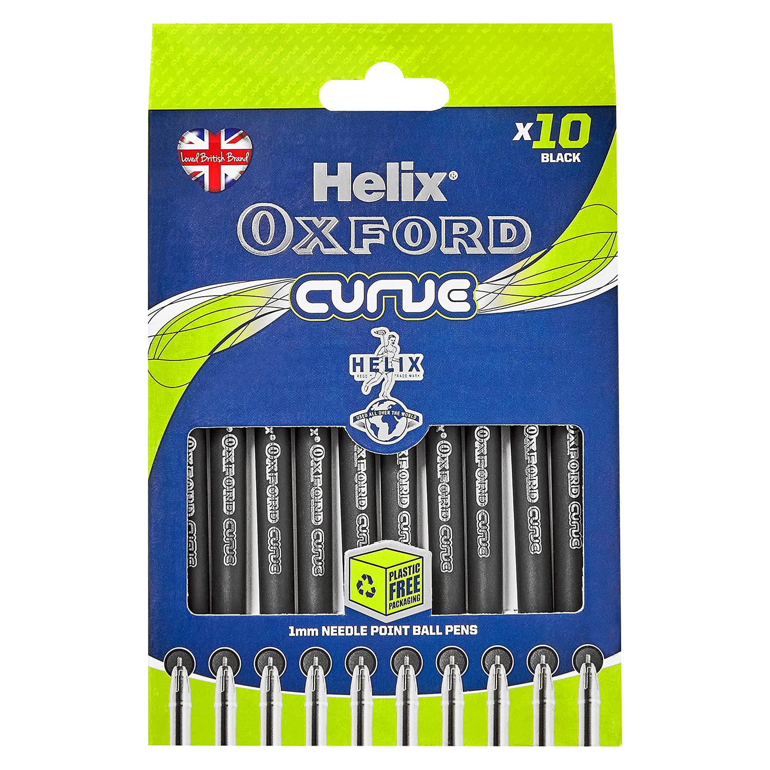 Oxford Curve Ballpoint Pens (x10 Pack Black Ink) with Plastic Free Packaging