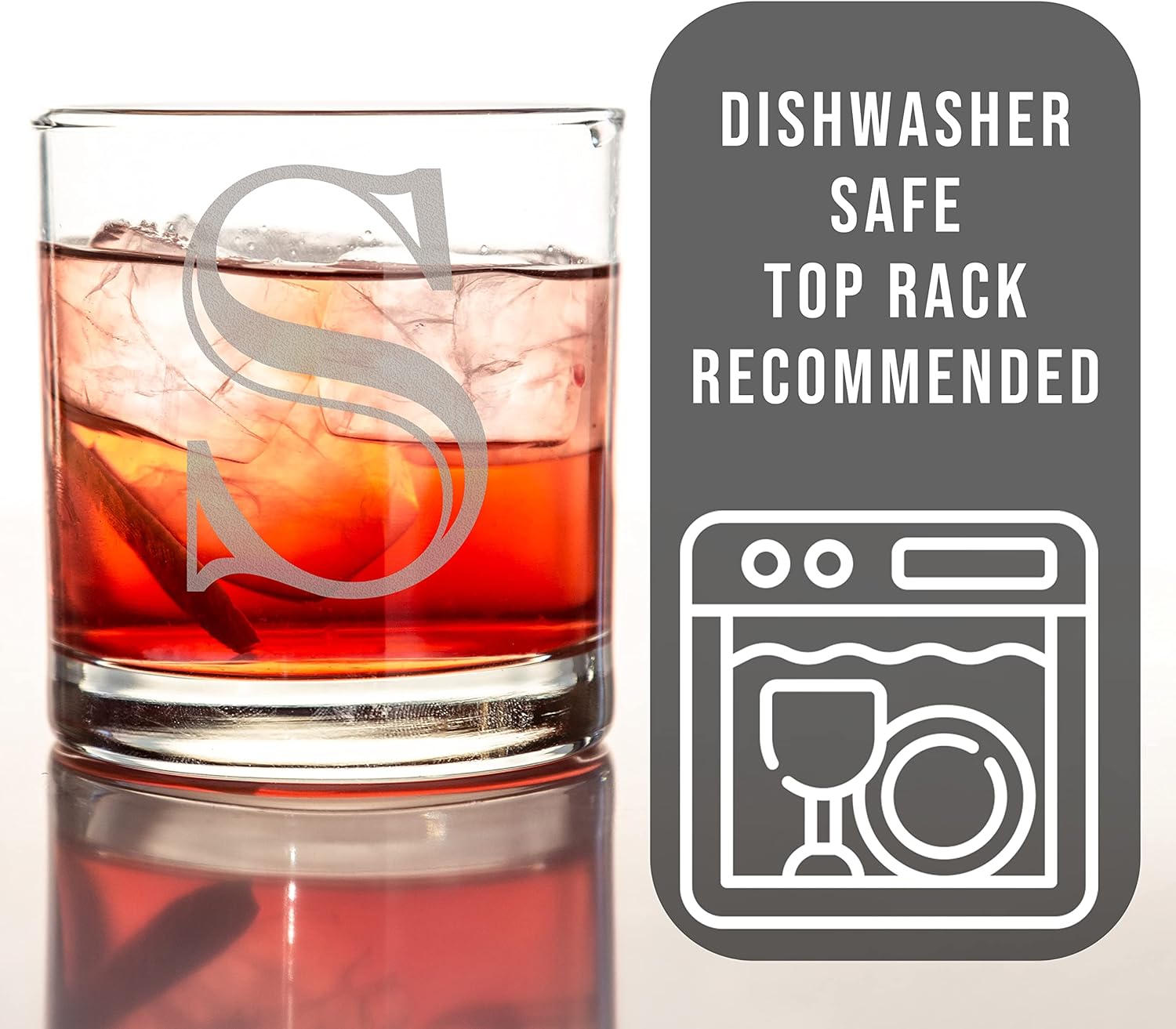 Etched Monogram 11oz Whiskey Rocks Glass (Letter S), A-Z Customized Bourbon Gifts for Men, Father’s Day, Personalized Old Fashioned Scotch Glass, Custom Engraved Gifts for Him, Initial, Name - Image 3